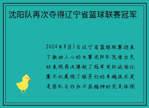 沈阳队再次夺得辽宁省篮球联赛冠军