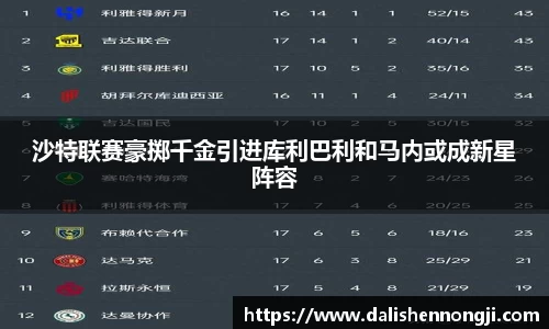 沙特联赛豪掷千金引进库利巴利和马内或成新星阵容